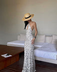 ROVENTE Sequin Halter Maxi Dress with Keyhole Front - PINKPARKS