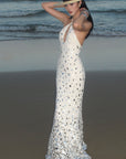 ROVENTE Sequin Halter Maxi Dress with Keyhole Front - PINKPARKS