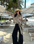 ROVENTE Sheer Leopard Blouse with Draped Tie & Rosette - PINKPARKS
