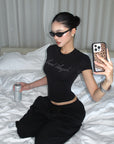 ROVENTE Black Fitted Baby Tee in Stretch Cotton - PINKPARKS