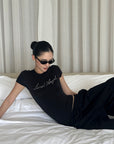 ROVENTE Black Fitted Baby Tee in Stretch Cotton - PINKPARKS