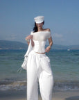 ROVENTE White Linen Wide-Leg Pants with Elastic Waist - PINKPARKS