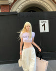 Rase le sol Gothic Print Cropped White Tee - PINKPARKS