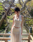 DreamyNerd Ruched Halter Top & Draped Maxi Skirt Set - PINKPARKS