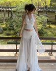 DreamyNerd Ruched Halter Top & Draped Maxi Skirt Set - PINKPARKS