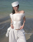 ROVENTE White Linen Wide-Leg Pants with Elastic Waist - PINKPARKS