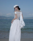 ROVENTE Off-Shoulder Corset Mesh Top in White - PINKPARKS