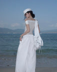 ROVENTE White Linen Wide-Leg Pants with Elastic Waist - PINKPARKS