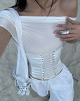 ROVENTE White Linen Wide-Leg Pants with Elastic Waist - PINKPARKS