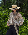 ROVENTE Sheer Leopard Blouse with Draped Tie & Rosette - PINKPARKS