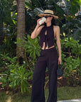 ROVENTE Pinstripe Tailored Wide-Leg Pants - PINKPARKS