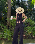 ROVENTE Pinstripe Tailored Wide-Leg Pants - PINKPARKS