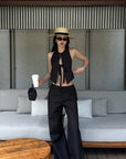 ROVENTE Pinstripe Tailored Wide-Leg Pants - PINKPARKS