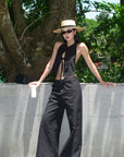 ROVENTE Pinstripe Tailored Wide-Leg Pants - PINKPARKS