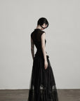 DOINDULGE Sculpted Mesh Bodysuit with Mandarin Collar and Cutout Panels