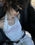 WARDEN EDGE Rhinestone Logo Halter Tank Top - PINKPARKS