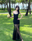 DreamyNerd Black Lace Fishtail Slip Dress - PINKPARKS