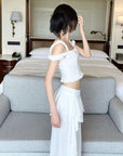 DreamyNerd Off-Shoulder Ruffle Strap Top & Flowing Skirt Set - PINKPARKS