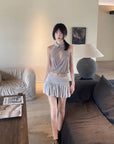 DreamyNerd Ruffled Dot Mesh Mini Skirt - PINKPARKS