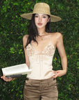 ROVENTE Rosette Detail Satin Camisole with Adjustable Straps - PINKPARKS