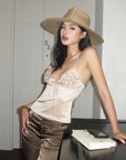 ROVENTE Rosette Detail Satin Camisole with Adjustable Straps - PINKPARKS