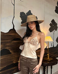 ROVENTE Rosette Detail Satin Camisole with Adjustable Straps - PINKPARKS