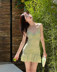 DreamyNerd Rosette Ruched Mini Dress with Ruffle Hem - PINKPARKS