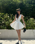ROVENTE Deep V Halter Mini Dress with Flared Skirt - PINKPARKS