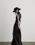 DOINDULGE Gothic Mesh Paneled Sleeveless Top with Red Orb Detail