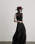 缺细节 DOINDULGE Draped Panel Asymmetrical Maxi Skirt in Black Satin