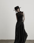 DOINDULGE Gothic Mesh Paneled Sleeveless Top with Red Orb Detail