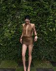 ROVENTE Draped Beaded Hem Mini Dress - PINKPARKS