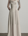 DOINDULGE Draped Maxi Dress with Corset Waist and Rosette Detail