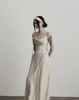 DOINDULGE Draped Maxi Dress with Corset Waist and Rosette Detail