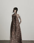 DOINDULGE Feather-Printed Halter Dress with Beaded Straps and Draped Silhouette