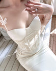 DreamyNerd Butterfly Appliqué Mesh Corset Maxi Dress - PINKPARKS