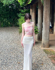 DreamyNerd Draped Hip Hugging Maxi Skirt with Soft Sheen and Flared Hem - PINKPARKS