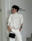 ROVENTE Draped Layered Cape Blouse - PINKPARKS