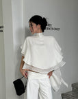 ROVENTE Draped Layered Cape Blouse - PINKPARKS