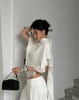 ROVENTE Draped Layered Cape Blouse - PINKPARKS