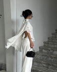 ROVENTE Draped Layered Cape Blouse - PINKPARKS