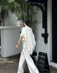 ROVENTE Draped Layered Cape Blouse - PINKPARKS