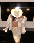 ROVENTE Satin Strap Top & Sequin Skirt Set - PINKPARKS