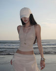 WARDEN EDGE Beige Ribbed Buckle Tank Top - PINKPARKS
