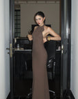 ROVENTE Cutout Halter Gown with Rosette Detail - PINKPARKS