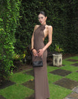 ROVENTE Cutout Halter Gown with Rosette Detail - PINKPARKS
