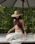 ROVENTE Cross-Drape Halter Top with High Neck Twist Detail - PINKPARKS