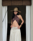 ROVENTE Cross-Drape Halter Top with High Neck Twist Detail - PINKPARKS