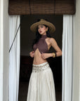 ROVENTE Cross-Drape Halter Top with High Neck Twist Detail - PINKPARKS