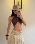 ROVENTE Cross-Drape Halter Top with High Neck Twist Detail - PINKPARKS